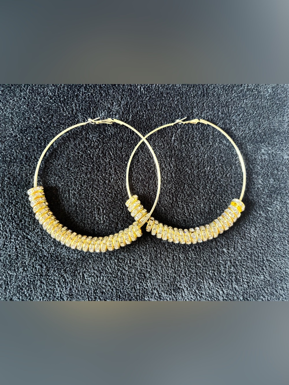New Gold Tone Rhinestone Hoop Earrings